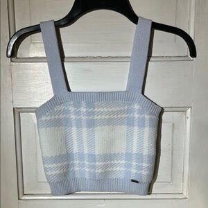 Blue and White Ribbed Sleeveless Crop Tank Top